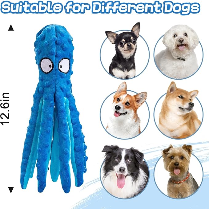 Alphatool Squeaky Dog Toys - Soft Plush Chew Crinkle Puppy Toys to Keep Them Busy, Octopus No Stuffing Interactive Essentials for Teething Small Medium Pets Dogs Gifts - 1pcs-PawvioPets