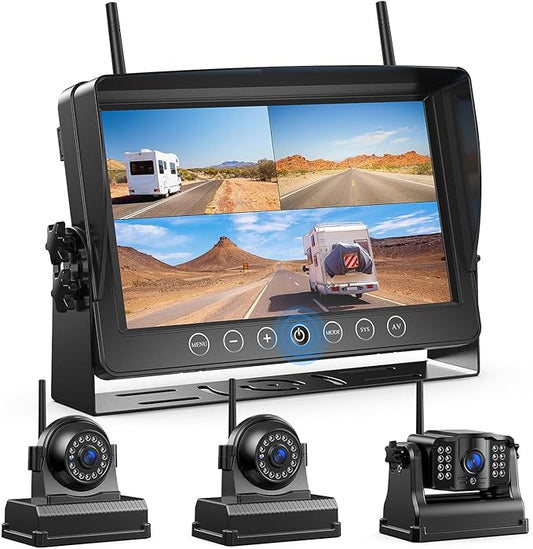 Fookoo 1080P 9" Magnetic Wireless Backup Camera, HD 9" IPS Monitor, Rechargeable 2 Side View 1 Rear View Cameras,1 Min Easy Install, Long Battery Life No Drilling IR Light for Trailer RV Truck DCX903-PawvioPets