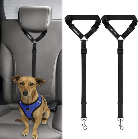 BWOGUE 2 Packs Dog Cat Safety Seat Belt Strap Car Headrest Restraint Adjustable Nylon Fabric Dog Restraints Vehicle Seatbelts Harness-PawvioPets