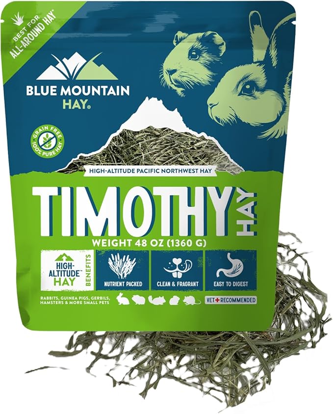 Blue Mountain Hay | Fresh Timothy Hay (48 Ounce) | Great for All Ages | High-Altitude Hay Pet Food for Rabbits, Guinea Pigs, Chinchillas, Hamsters, and Other Small Pets-PawvioPets