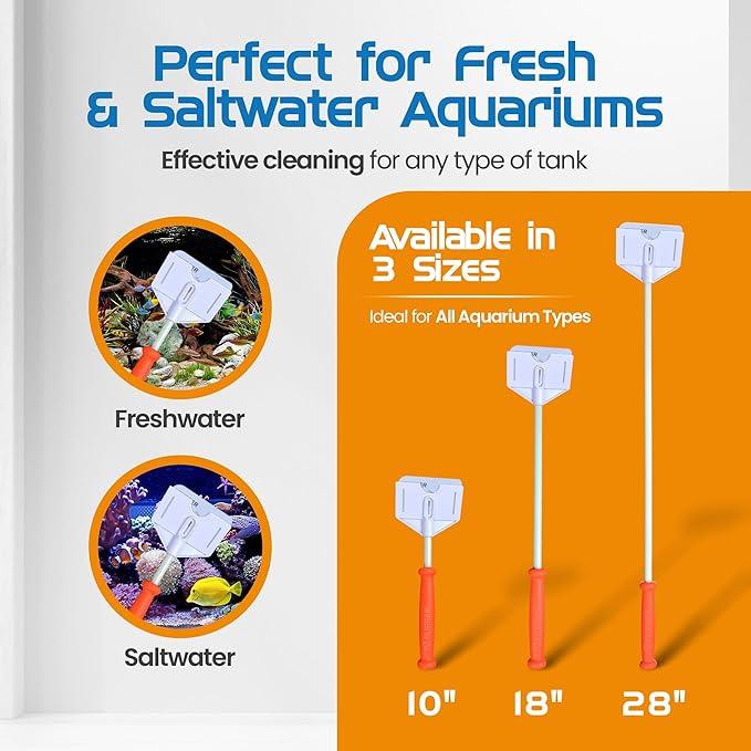 FL!PPER Flipper Platinum Aquarium Algae Scraper | Glass & Acrylic Tank Cleaner with Serrated Blade for Efficient Aquarium Maintenance (10” Rigid Shaft)-PawvioPets