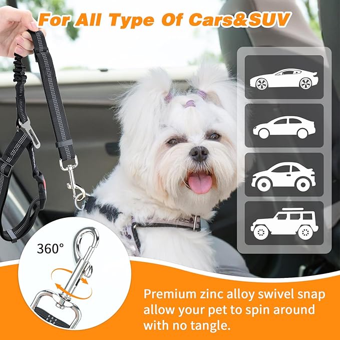 BWOGUE Pet Dog Cat Seat Belt Reflective Car Dog Headrest Restraint Leash Elastic Buffer Bungee Adjustable Tangle-Free Safety Leads Vehicle Seatbelt Harness for Small, Medium and Large Dogs (1 Pack)-PawvioPets