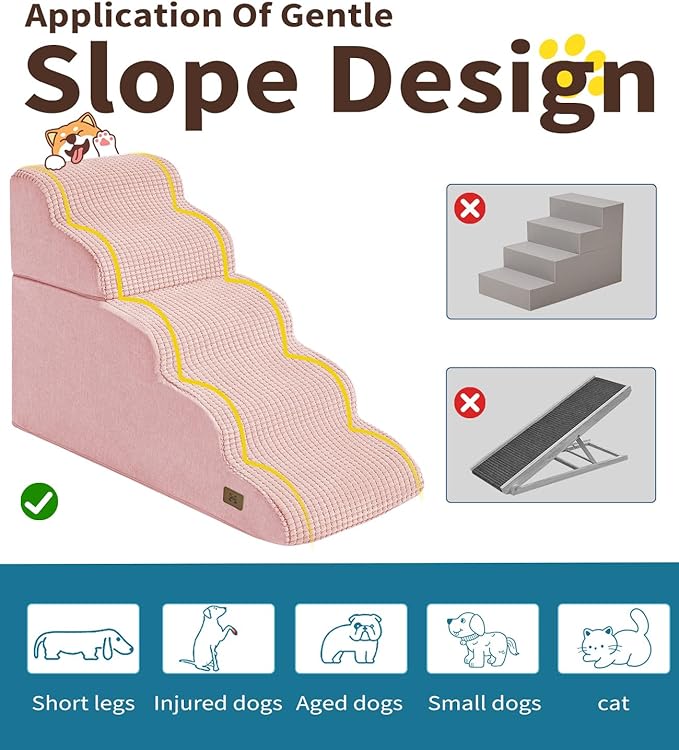 Dog Step for Bed, Dog Stair 5-Step 35D Pet Stair 22.8" H for High Bed or Sofa Non-Slip Balanced Pet Step Indoor, Pink-PawvioPets