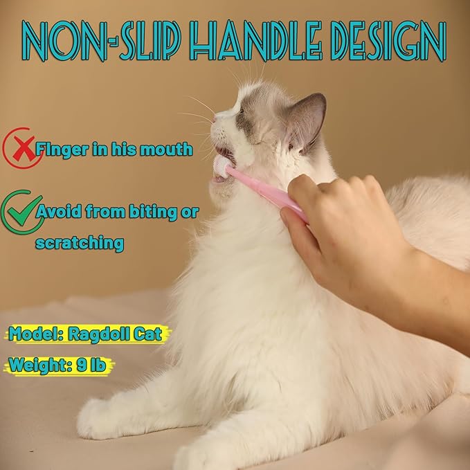 E.M&S.T by Emmeliestella Small Dog & Cat Toothbrush 360 Degree Soft Silicone, Cat Dental Care, Toothbrush Holder, Easy to Handle, Independent Packaging, Extra Suction Cup, Light Blue&Light Pink 3PCS-PawvioPets