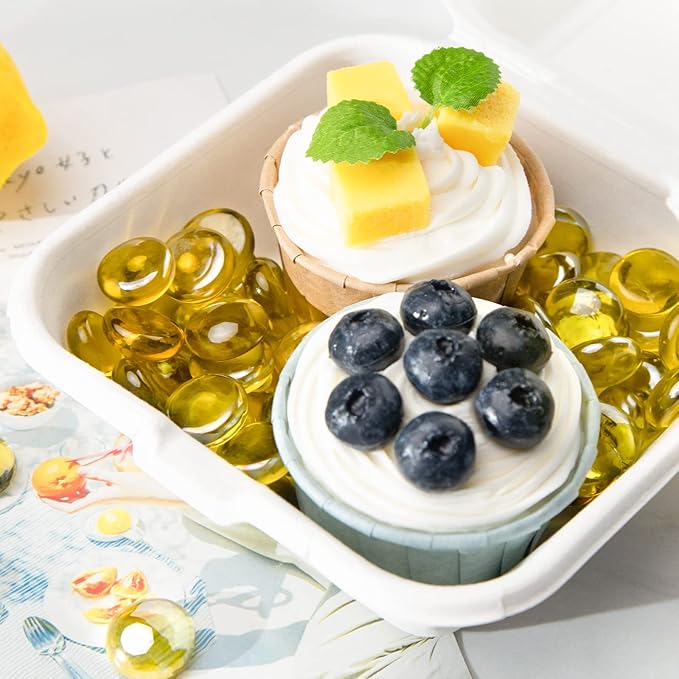 FUTUREPLUSX 1LB Yellow Glass Marbles, Flat Marbles Glass Beads Vase Fillers Decorative Rocks Gold Gemstones for Centerpieces Aquarium Table Scatter Home Decor-PawvioPets