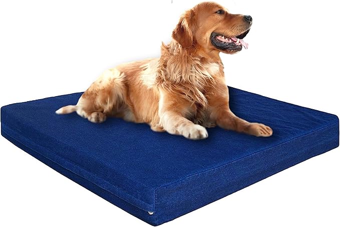 Dogbed4less Luxury Extra Large Orthopedic Memory Foam Dog Bed for Large Dogs with Durable Waterproof Internal Case, Removable Washable Denim Cover and Extra Bonus Pet Bed Cover, XL 40X35X4, Blue-PawvioPets