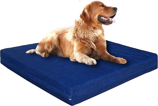 Dogbed4less Luxury Extra Large Orthopedic Memory Foam Dog Bed for Large Dogs with Durable Waterproof Internal Case, Removable Washable Denim Cover and Extra Bonus Pet Bed Cover, XL 40X35X4, Blue-PawvioPets