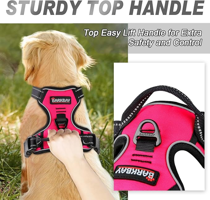BARKBAY No Pull Dog Harness Front Clip Heavy Duty Reflective Easy Control Handle for Large Dog Walking(Pink,M)-PawvioPets