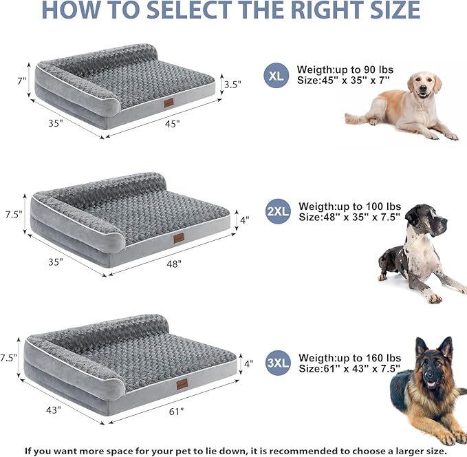 BFPETHOME Orthopedic Dog Bed for Extra Large Dogs-Big Waterproof Sofa Dog Bed with Removable Washable Cover, Large Pet Bed with Waterproof Lining and Nonskid Bottom,Pet Bed for Large Dogs, Grey-PawvioPets