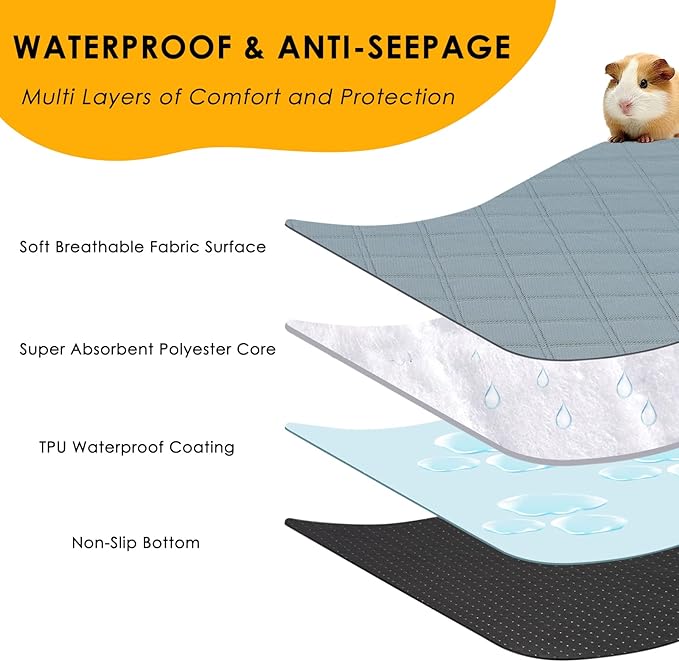 2 Pack Guinea Pig Cage Liners for C&C 2x3 Habitat Washable Guinea Pig Bedding Super Absorbent | Waterproof | Non Slip| Reusable Guinea Pig Pee Pads for Small Animals Cage - 41.3" x 27.6"-PawvioPets