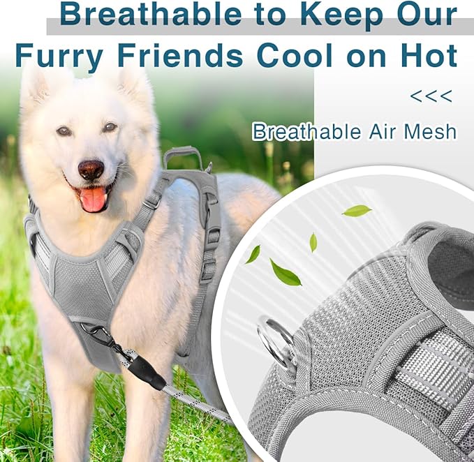 BARKBAY Dog Harness No Pull with ID Tag Pocket - Heavy Duty, Reflective, Easy Control for Large Dogs(Grey,S)-PawvioPets
