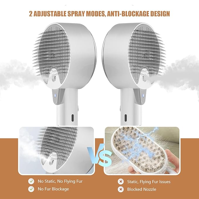 Cloud Care Cat Brush for Indoor Cat Steam Brush for Shedding Spritz Defur Comb for Cats Dogs Steam Brushes for Long Short Hair Cats Dogs Pet Steam Brushes for Massage Grooming Self-Cleaning-PawvioPets