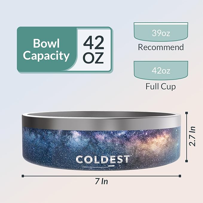 Coldest Dog Bowl - Anti Rust Metal, Non Slip, 3 Layers Insulated Stainless Steel Dog Bowls - Spill Proof & Heavy Duty - Water Bowl for Dogs, Cats & Pets, Dish Washer Safe (42 oz, Into The Beyond)-PawvioPets