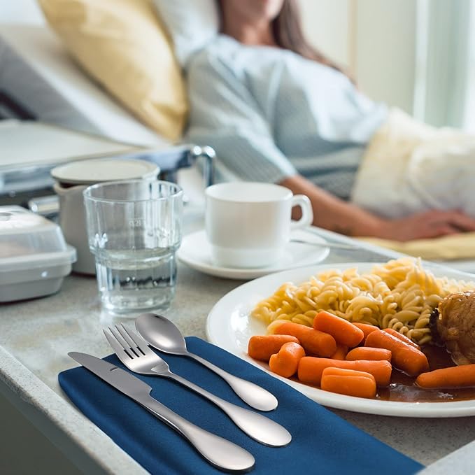 7 Pieces Bariatric Eating Portion Control Flatware Bariatric Management Silverware Serving Spoons Forks Knives Stainless Steel Weight Loss Utensils with Fabric Storage Bag-PawvioPets