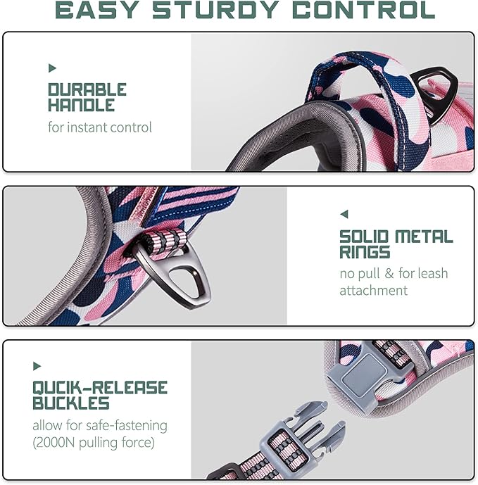 BUMBIN Tactical Dog Harness for Small Dogs No Pull, Famous TIK Tok No Pull Puppy Harness, Fit Smart Reflective Pet Walking Harness for Training, Adjustable Dog Vest Harness with Handle Pink Camo S-PawvioPets