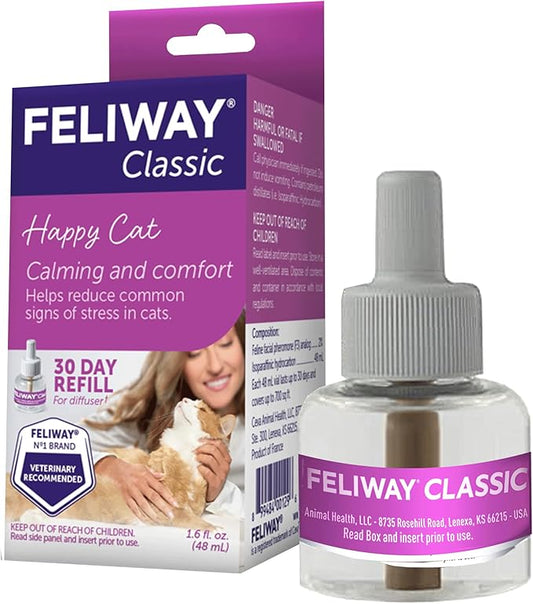 FELIWAY® Classic 30 Day Cat Calming Refill for Pheromone Diffuser, 48ml - Helps Reduce Common Signs of Stress in Cats & Kittens, Enhanced Calming-PawvioPets