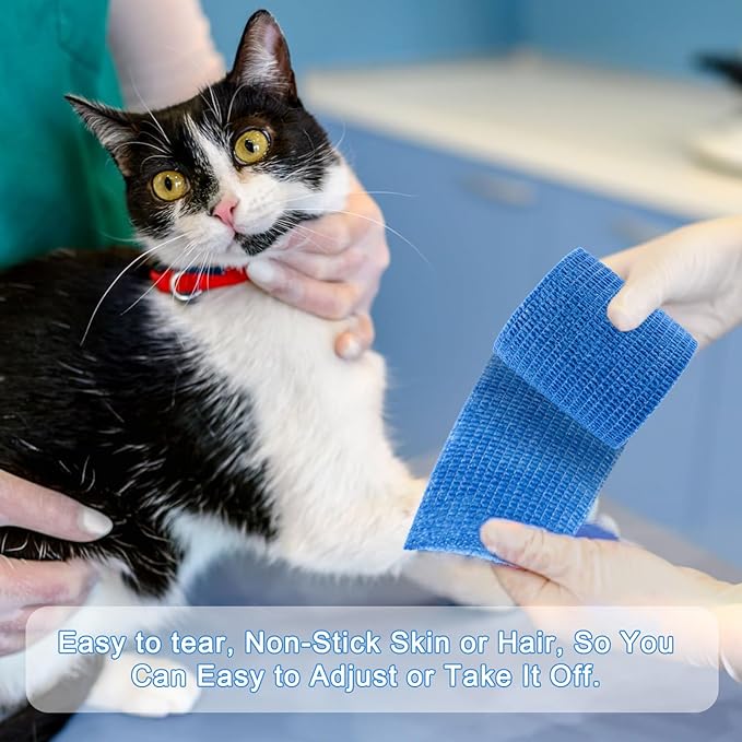 24 Pack Self Adherent Cohesive Wrap Bandages, 2” x 5 Yards Blue Athletic Tape, Medical Tape, Vet Wrap, Elastic Grip Tape for Sports Wrist Ankle Pet Ankle Swelling Sprains-PawvioPets