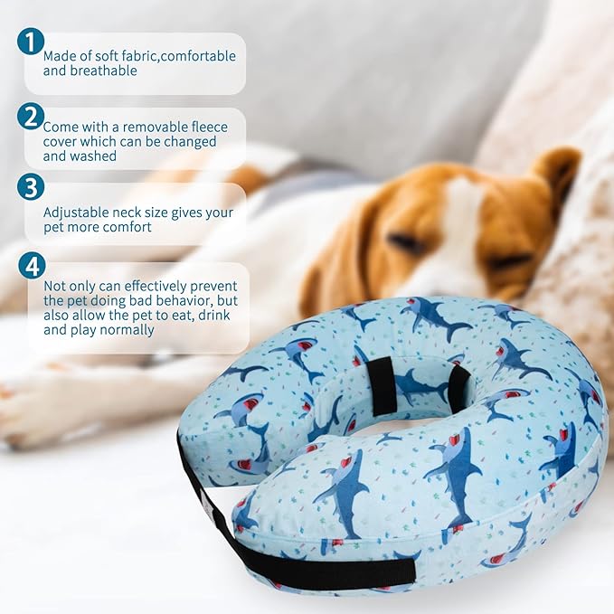 CuteBone Inflatable Dog Donut Collar with Removable Soft Fleece Covers for Small/Medium/Large Dogs and Cats After Surgery GWB05M-PawvioPets