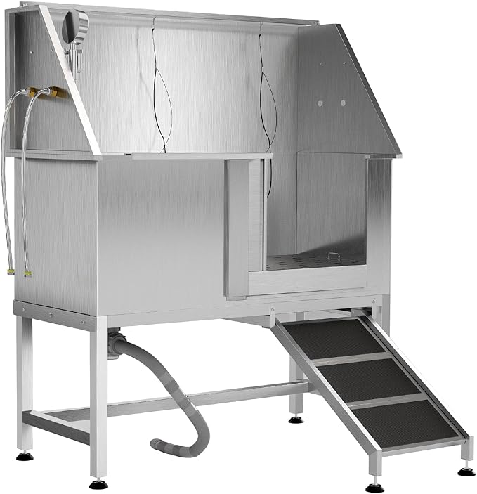 50" Stainless Steel Professional Dog Washing Station - Pet Bathing Tub w/Non-Slip Ramps | Slip-Resistant Floor Grate | for Large/Medium/Small Dogs-PawvioPets