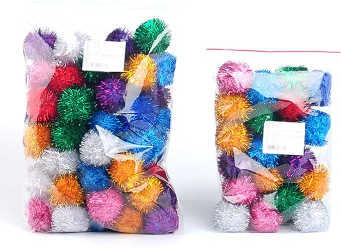 20 Pack 2 Inches Sparkle Balls for Cats, Large Size, Glitter Pom Poms Fuzzy Balls for Cats, Kitten Indoor Assorted Color Random-PawvioPets