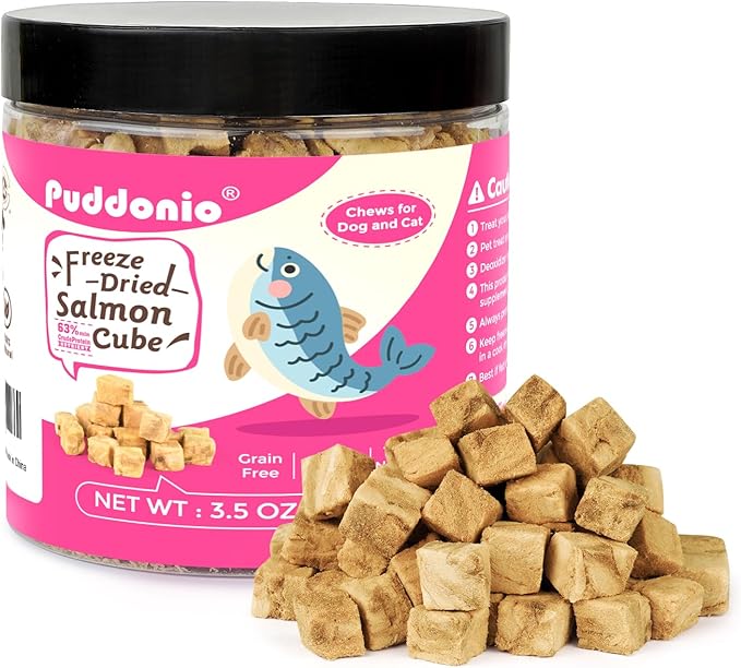 Freeze Dried Cats & Dogs Raw Treats, All Natural Single Ingredient Salmon, High Protein Healthy Pet Training Treats or Food Topper, 3.5 oz-PawvioPets