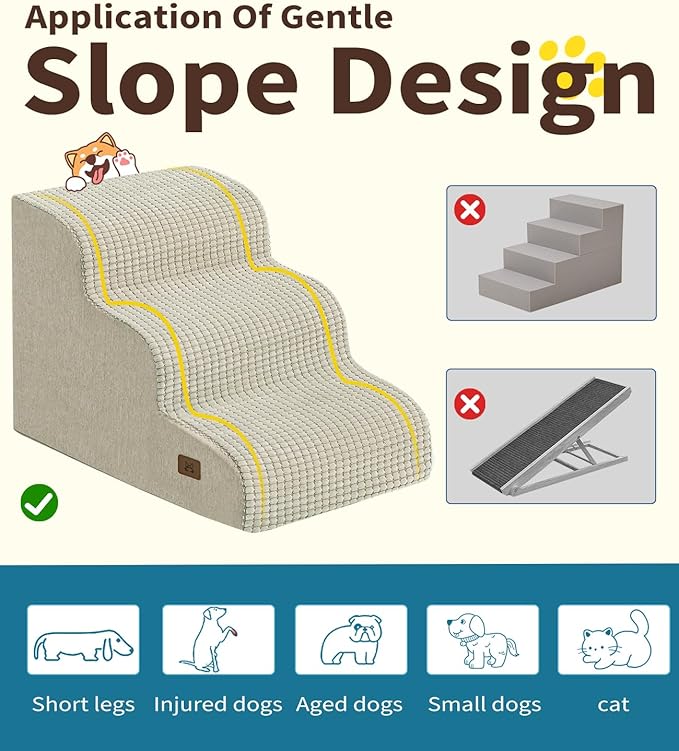 Dog Step for Bed, Dog Stair 3-Step 35D Pet Stair 15.7" H for High Bed or Sofa Non-Slip Balanced Pet Step Indoor, Beige-PawvioPets