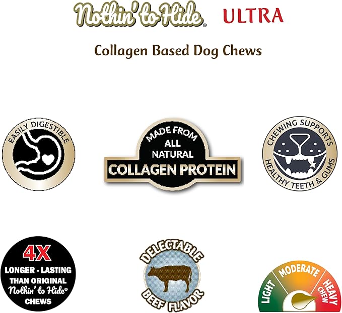 Fieldcrest Farms Nothin' to Hide 3 inch Ultra Knotted Bone Treats - Natural Rawhide Alternative Treats for Dogs, Collagen Based Snack for Heavy Chewers up to 15lbs - Beef Flavor, 12 Pack-PawvioPets