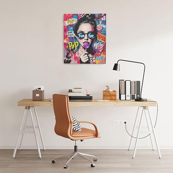 Fashion Women Wall Art Glam Modern Artwork for Girls Banksy Street Graffiti Pop Art Canvas Pictures Painting Print Framed Decorations Gifts for Bedroom Living Room Office 20"x24"-PawvioPets