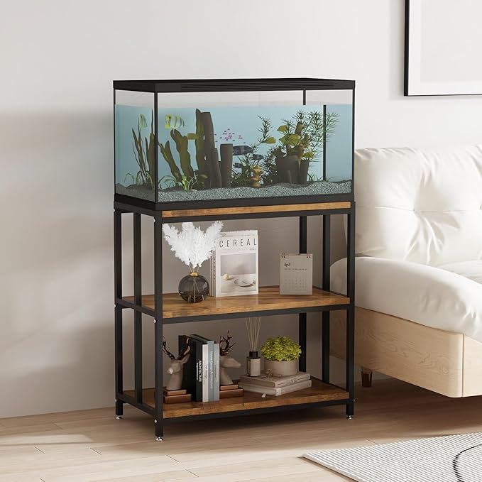 20 Gallon Metal Aquarium Stand with Shelves for Fish Tank Accessories Storage, Reptile Tank Turtle Terrariums Stand for Home Office (Black)-PawvioPets