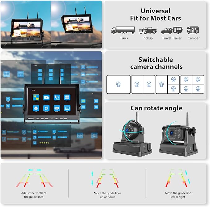 3 Magnetic Wireless Backup Camera with HD 1080P 10" DVR Monitor, 1-Rear View 2-Side View Cameras Wireless System for RV Trailer Trucks, Built-in 9600mAh Battery,Night Vision,Recording- ZEROXCLUB BC103-PawvioPets