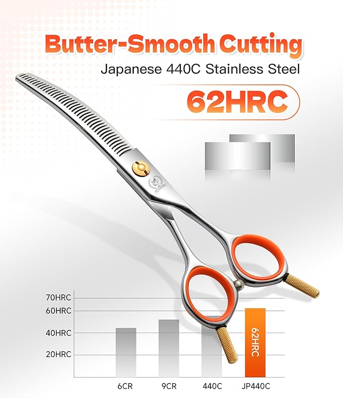 Fenice Peak 6'' Small Curved Thinneing Scissors Lightweight Dog Cat Grooming Scissors with Safety Round Tip JP440C Stainless Steel-PawvioPets