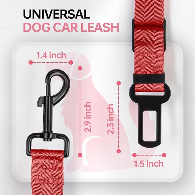 3 Pack Thickened Dog Seat Belt Adjustable Dog Car Seatbelts for Vehicle Nylon Pet Safety Seat Belt with Elastic Bungee Buffer Durable Car Harness for Dogs,Red-PawvioPets