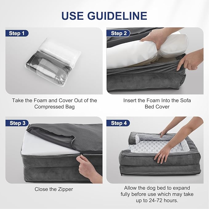 FURTIME Orthopedic Dog Beds Large Sized Dog, XL Washable Dog Sofa Bed for Large Dogs, Comfy Supportive Egg-Crate Foam Pet Couch Bed with Removable Cover, Waterproof Lining and Nonskid Bottom-PawvioPets