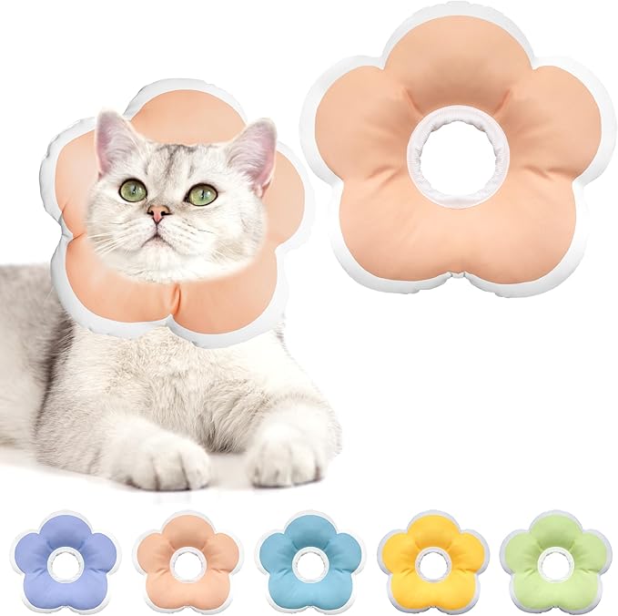 Cat Cone Collar Soft, Waterproof Cats Cones to Stop Licking After Surgery, Adjustable Soft Elizabeth Cats Collars for Wound Healing, Flower Shape Cat Recovery Collar (Pastel Orange, Medium)-PawvioPets