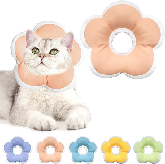 Cat Cone Collar Soft, Waterproof Cats Cones to Stop Licking After Surgery, Adjustable Soft Elizabeth Cats Collars for Wound Healing, Flower Shape Cat Recovery Collar (Pastel Orange, Medium)-PawvioPets