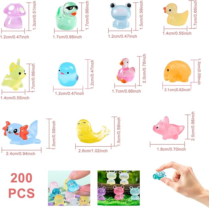 200 Pcs Mini Resin Animals Kit Accessories Variety Pack Glow Animal Figurines Resin Mini Ducks Figurines Accessories for Variety Pack for Garden Micro Landscape Aquarium Potted Dollhouse Decor-PawvioPets