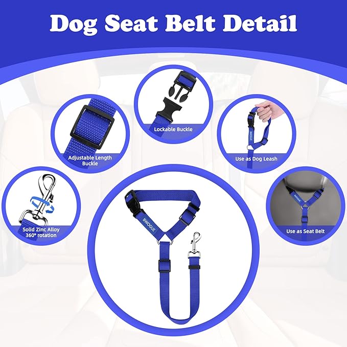 BWOGUE Pet Dog Cat Seat Belts, Car Headrest Restraint Adjustable Safety Leads Vehicle Seatbelt Harness (1 Pack)-PawvioPets