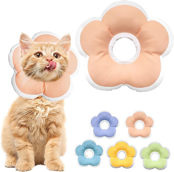 Cat Cone Collar Soft, Waterproof Cats Cones to Stop Licking After Surgery, Adjustable Soft Elizabeth Cats Collars for Wound Healing, Flower Shape Cat Recovery Collar (Pastel Orange, X-Small)-PawvioPets