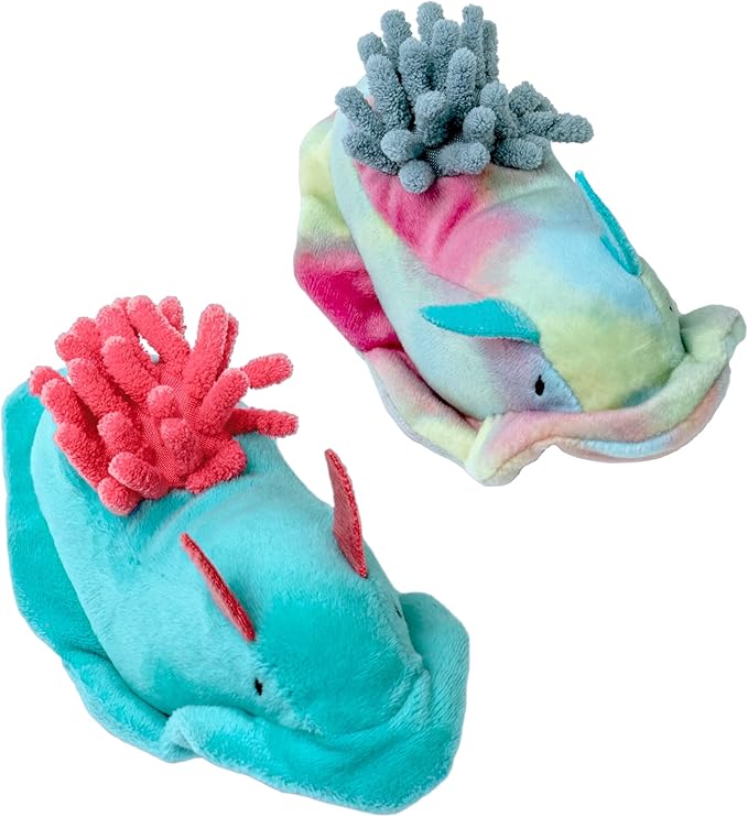 Furhaven 2-Pack Cat Toys w/ 2x Catnip Bags for Indoor Cats, Washable & Durable w/ Refillable Catnip Pocket - Plush Sea Slug Cat Toy Set - Blue/Tie Dye, Set of 2-PawvioPets