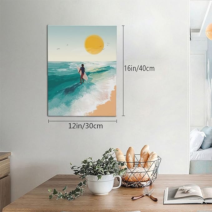 Beach Surfing Wall Art Ocean Coastal Wave Canvas Wall Decor Summer Nature Seascape Pictures Painting Print Framed Artwork Decorations for Bathroom Living Room Office Bedroom 12"x16"-PawvioPets