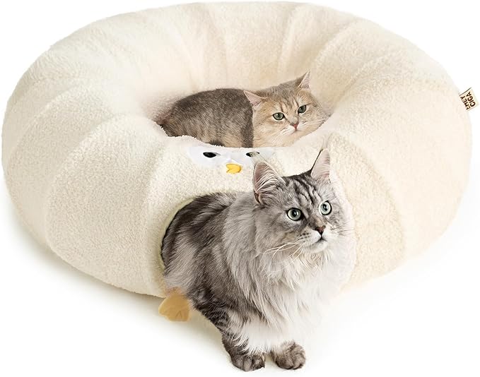 EHEYCIGA Cat Tunnel Bed for Indoor Cats, Cute Cat Donut Toy Tunnel for Small Large Cats with Washable Circle Cushion, Peekaboo Pet Cave Play Tunnel for Kitten, Puppy, Rabbit-PawvioPets