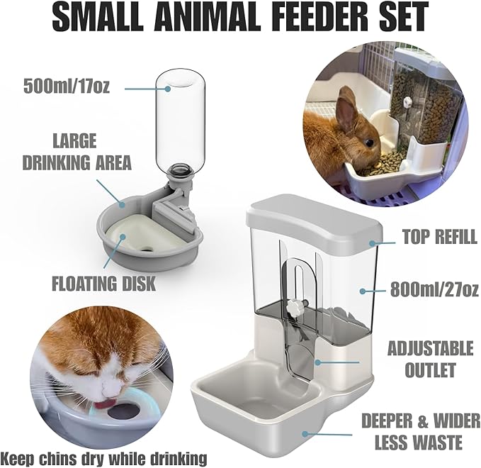 Automatic Pet Food Water Dispenser, Auto Gravity Pet Feeder Water Bottle Set for Crate, Feeding Station for Small Dog Cat Rabbit Guinea Pigs Chinchilla Ferret Hedgehog (Blue)-PawvioPets