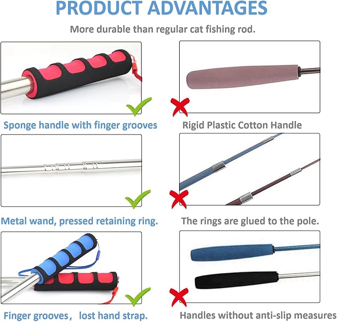 2pcs Retractable Wand Toys, Cat Fishing Rod with 11 Pcs Feather Refills for Indoor & Outdoor Cats-PawvioPets