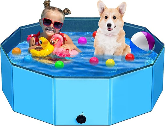 Foldable Dog Pool - 48" x 12" Anti-Slip Portable Dog Swimming Pool, Hard Plastic Collapsible Kiddie Pool for Outdoor and Indoor for Pets Dogs Cats and Kids-PawvioPets