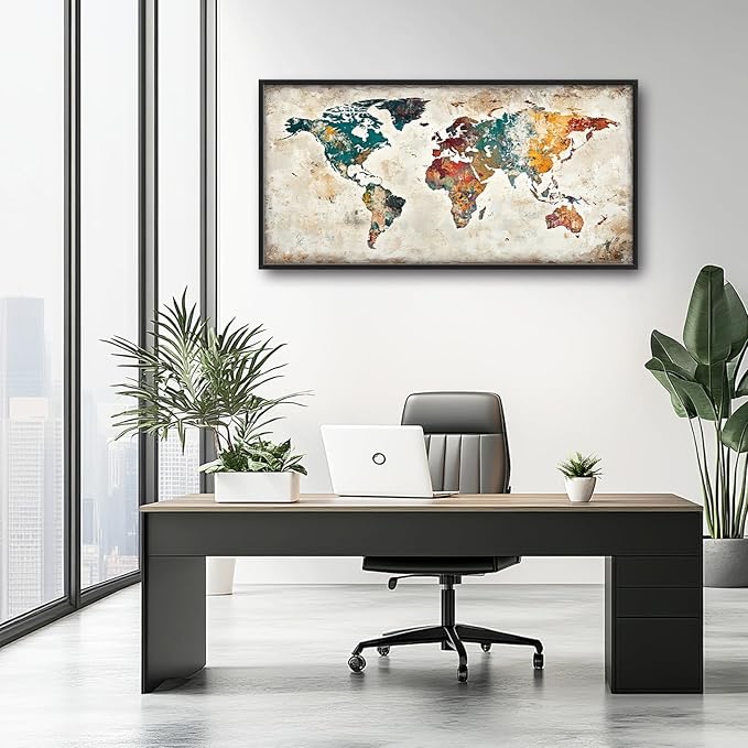 Extra Large Framed World Map Wall Art,Oversized Colorful Vintage Nautical Map Wall Decor Pictures for Living Room,Canvas Print Painting Modern Artwork Office Bedroom Home Decor 60L x30W-PawvioPets