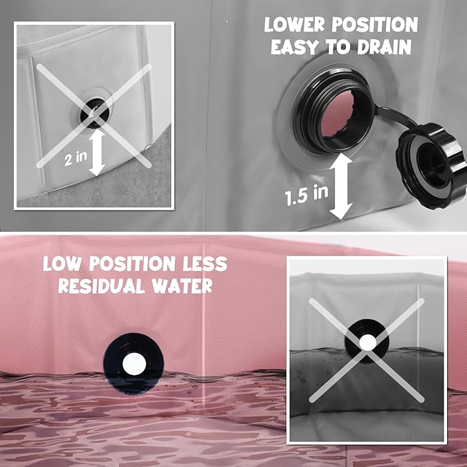 Furrybaby Dog Pool, Kiddie Pool Hard Plastic, Collapsible Pet Bath Foldable Swimming Pet Pool Portable Pink 32''-PawvioPets