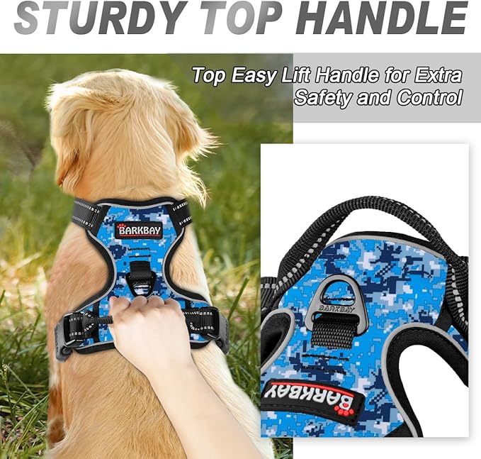BARKBAY No Pull Dog Harness Front Clip Heavy Duty Reflective Easy Control Handle for Large Dog Walking(Blue camo,XL)-PawvioPets