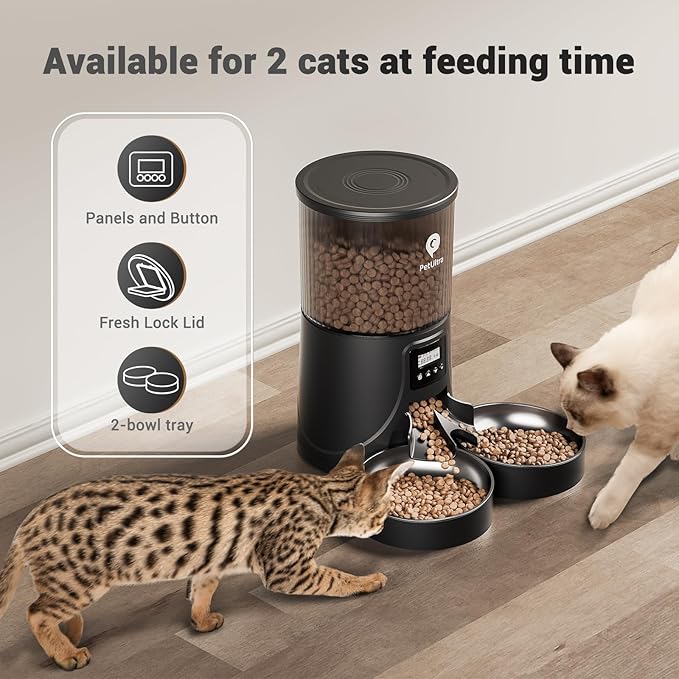 Automatic Cat Feeder for 2 Cats - 16 Cups/4L Timed Auto Pet Feeder with Portion Control (1-6 Meals), Dual Power& Easy to Clean for Indoor Cats & Small Dogs-PawvioPets