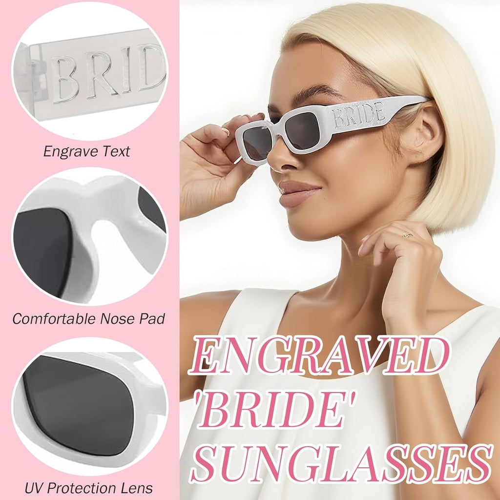 Pearl Bride Sash with Bride Sunglasses- Bachelorette Party Accessories, Bridal Shower Party Favors, Wedding Engagement Gifts