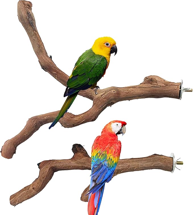 Allazone 4 PCS Natural Wood Bird Perch Stand, Bird Parrot Perch Stand Set, Wooden Parrot Perch Stand Perch Platform Cage Accessories for Parrotlets Cockatiels Budgies Parakeets-PawvioPets